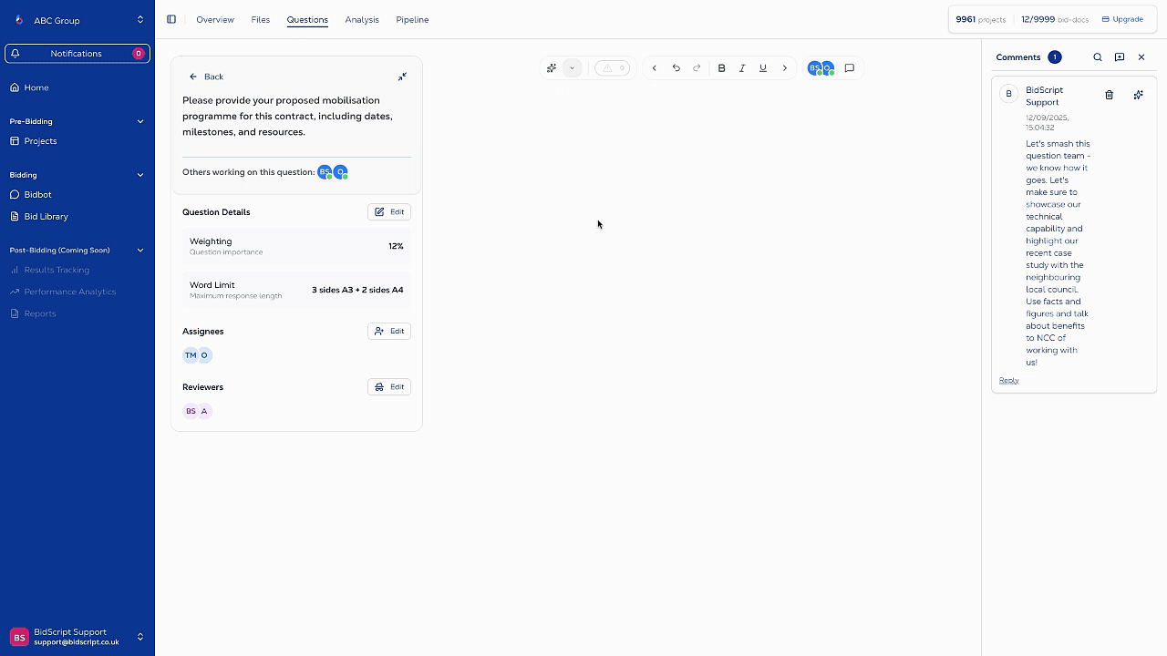 AI-powered bidding interface