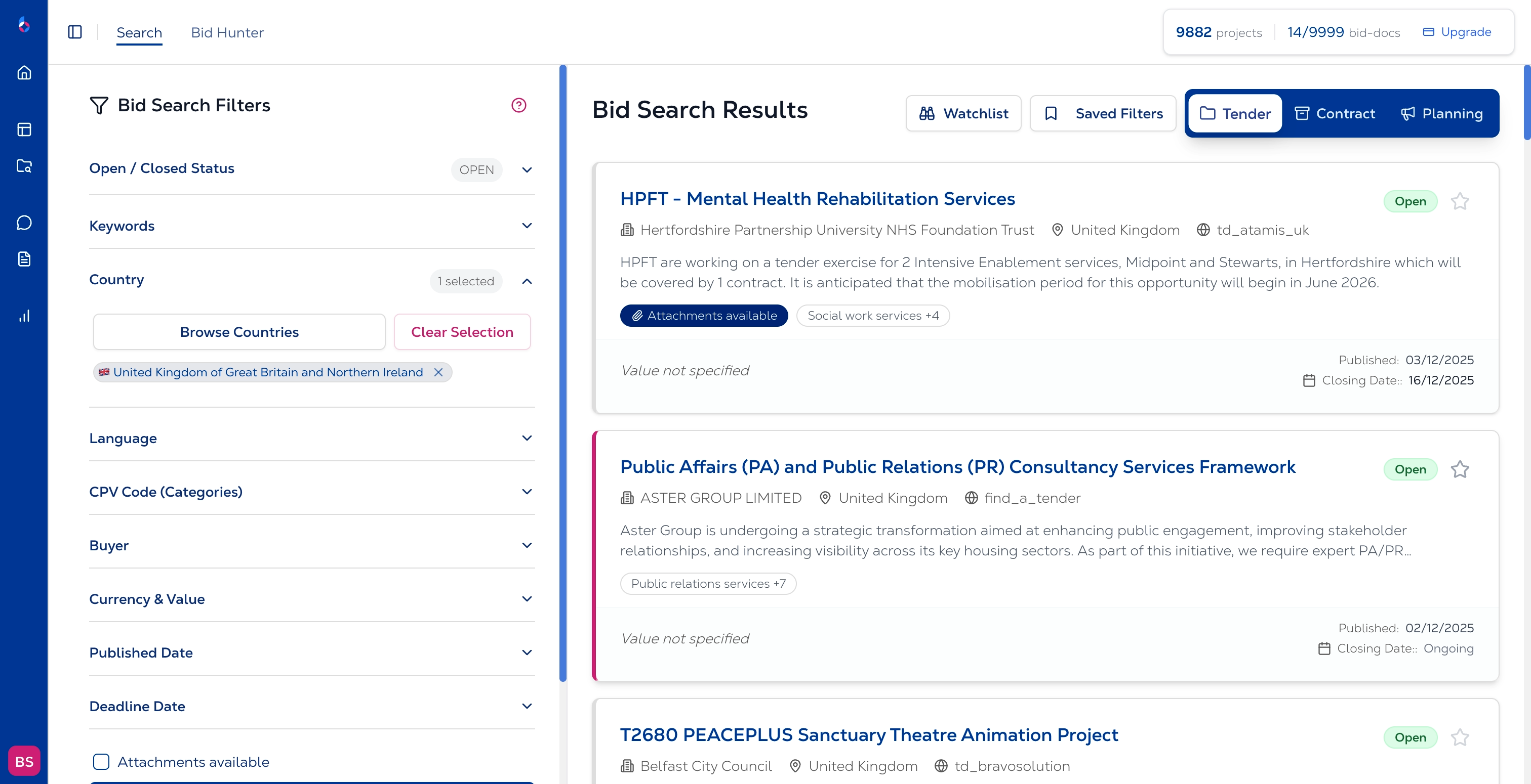 Bid search and analysis demo